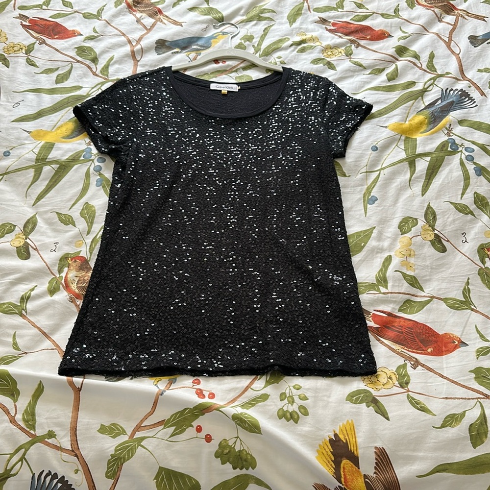 Calvin Klein black sequined T shirt